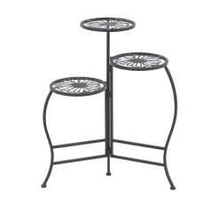 Kirklands Home Planters|Metal Floral 3-Tier Plant Stand Black