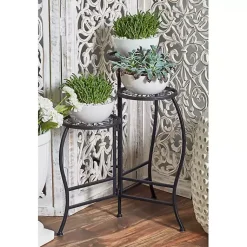 Kirklands Home Planters|Metal Floral 3-Tier Plant Stand Black