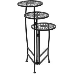 Kirklands Home Planters|Metal Floral 3-Tier Plant Stand Black
