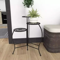 Kirklands Home Planters|Metal Floral 3-Tier Plant Stand Black