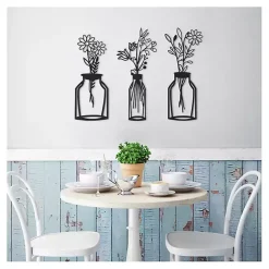 Kirklands Home Wall Plaques|Metal Floral Vase Wall Plaques, Set of 3 Black