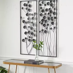 Kirklands Home Wall Plaques|Metal Floral Wall Plaques, Set of 2 Black