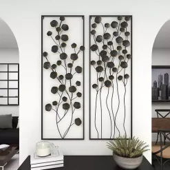 Kirklands Home Wall Plaques|Metal Floral Wall Plaques, Set of 2 Black