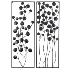 Kirklands Home Wall Plaques|Metal Floral Wall Plaques, Set of 2 Black