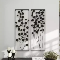 Kirklands Home Wall Plaques|Metal Floral Wall Plaques, Set of 2 Black