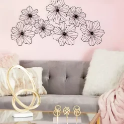 Kirklands Home Wall Plaques|Metal Floral Wire Wall Plaque Black