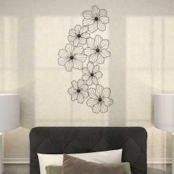 Kirklands Home Wall Plaques|Metal Floral Wire Wall Plaque Black