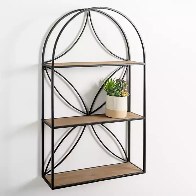 Kirklands Home Shelves|Black Metal Flower Frame 3-Tier Wall Shelf