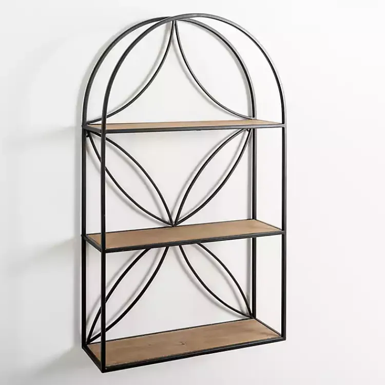 Kirklands Home Shelves|Black Metal Flower Frame 3-Tier Wall Shelf