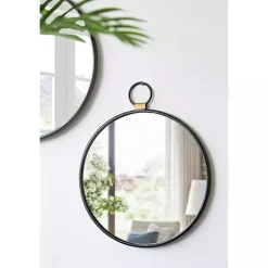 Kirklands Home Decorative Mirrors|Black Metal Frame Round Loop Wall Mirror