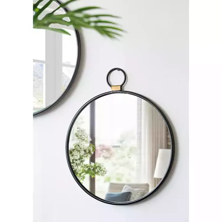 Kirklands Home Decorative Mirrors|Black Metal Frame Round Loop Wall Mirror