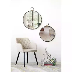 Kirklands Home Decorative Mirrors|Black Metal Frame Round Loop Wall Mirror