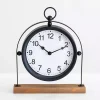 Black Metal Frame with Wood Base Tabletop Clock Decorative Accents