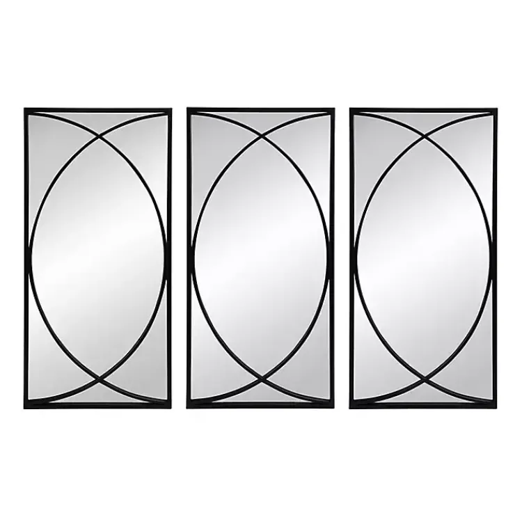 Kirklands Home Decorative Mirrors|Black Metal Geometric Wall Mirrors, Set of 3