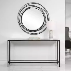 Kirklands Home Console Tables|Metal Glass Top Console Table Black