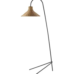Kirklands Home Floor Lamps|Black Metal Jeri Floor Lamp with Rat Shade Tan