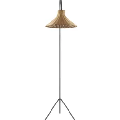 Kirklands Home Floor Lamps|Black Metal Jeri Floor Lamp with Rat Shade Tan