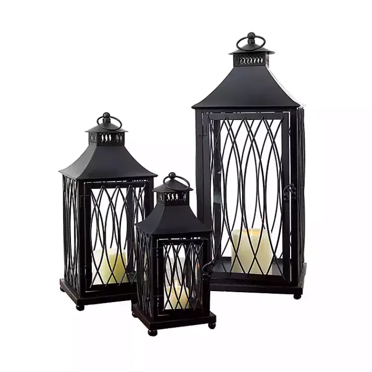 Sale Metal Lanterns with Top Handles, Set of 3 Lanterns