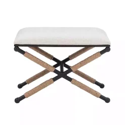 Kirklands Home Benches & Ottomans|Black Metal Legs Bench with Rope Detail White