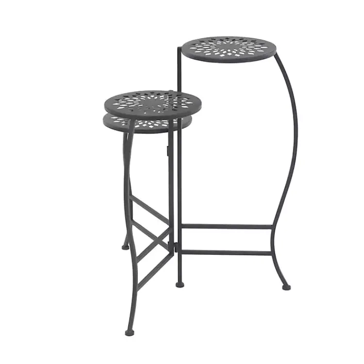 Kirklands Home Planters|Metal Medallion 3-Tier Folding Plant Stand Black