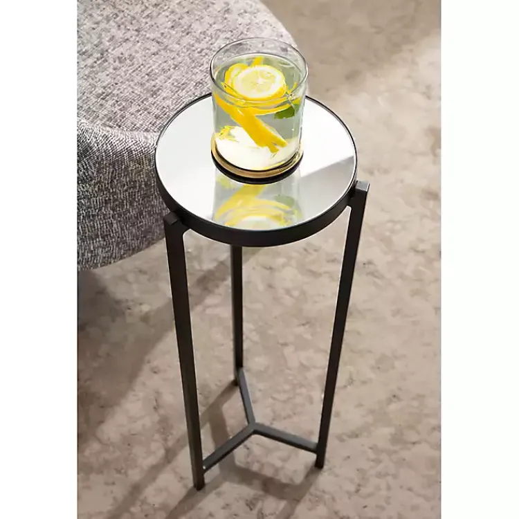 Kirklands Home Accent & End Tables|Metal Mirrored Tabletop Aguilar Drink Table Black