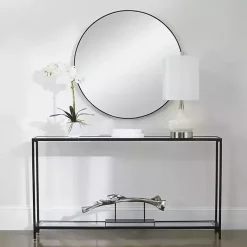 Kirklands Home Console Tables|Black Metal Mirrored Top Console Table
