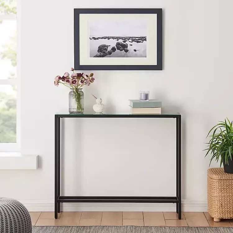 Kirklands Home Console Tables|Metal Mirrored Top Slim Console Table Black