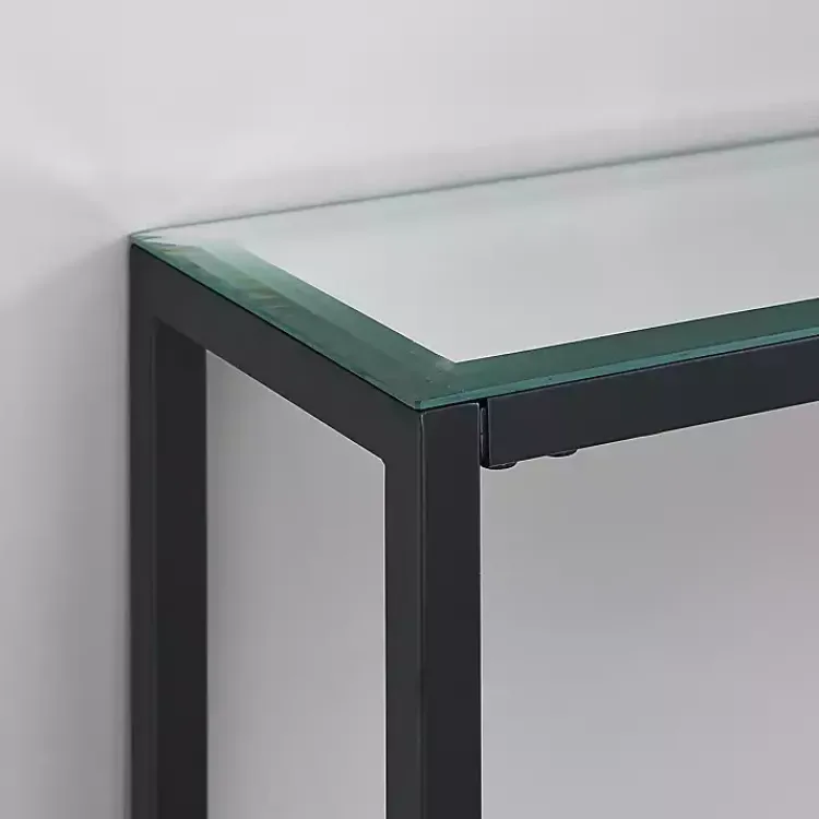 Kirklands Home Console Tables|Metal Mirrored Top Slim Console Table Black