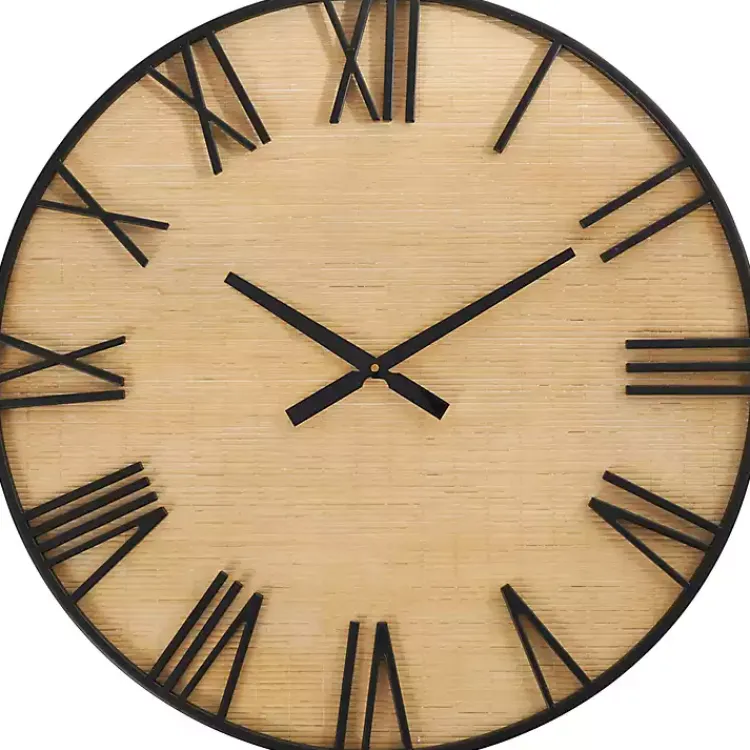 Kirklands Home Clocks|Black Metal Natural Wood Wall Clock