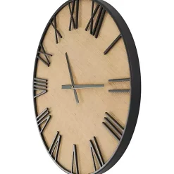 Kirklands Home Clocks|Black Metal Natural Wood Wall Clock
