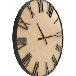 Kirklands Home Clocks|Black Metal Natural Wood Wall Clock