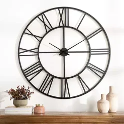 Kirklands Home Clocks|Black Metal Open Face Aiden Wall Clock