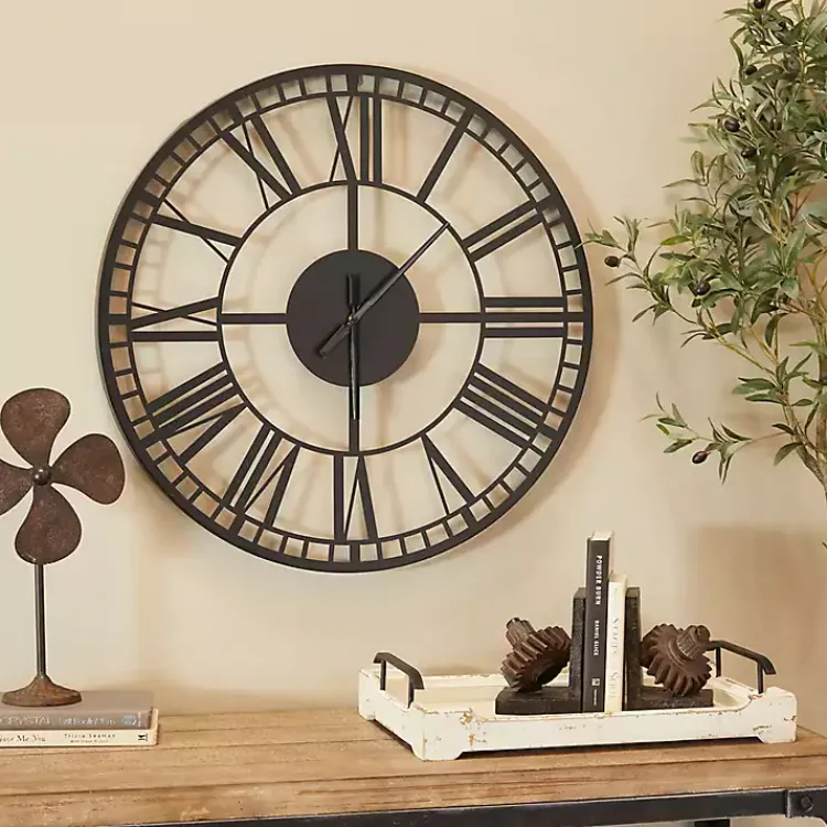 Kirklands Home Clocks|Black Metal Open Frame Wall Clock