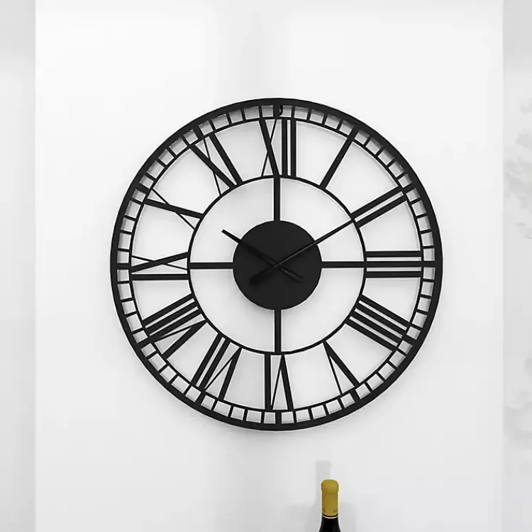 Kirklands Home Clocks|Black Metal Open Frame Wall Clock