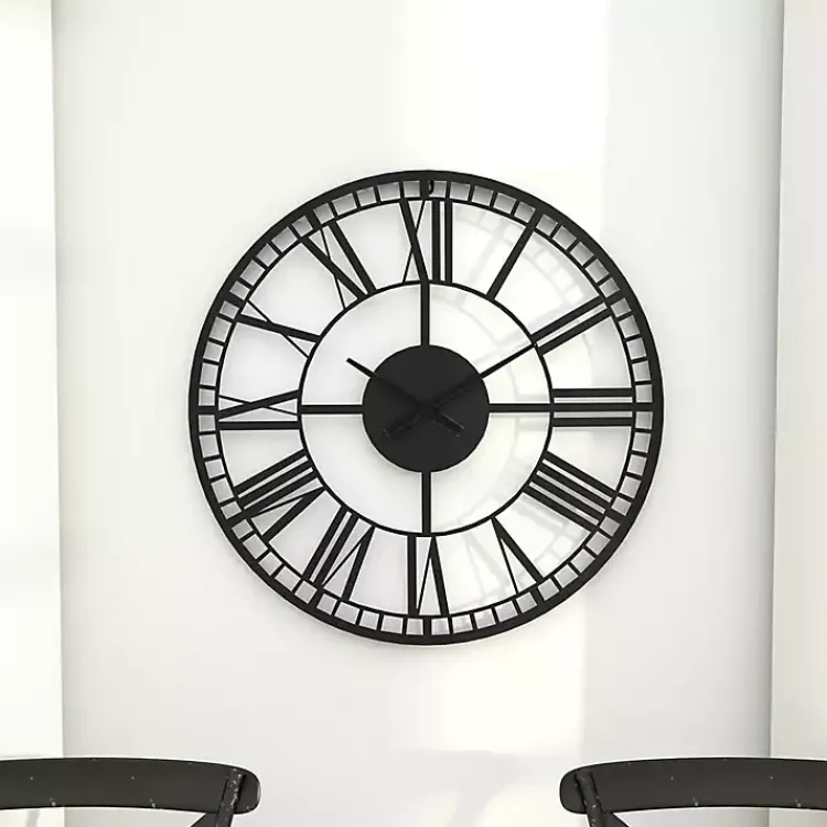 Kirklands Home Clocks|Black Metal Open Frame Wall Clock