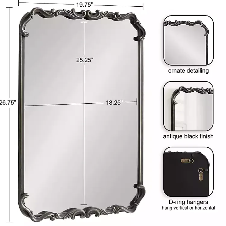 Kirklands Home Decorative Mirrors|Black Metal Ornamental Wall Mirror