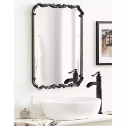 Kirklands Home Decorative Mirrors|Black Metal Ornamental Wall Mirror