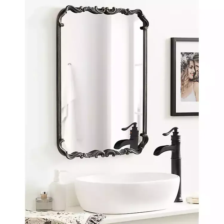 Kirklands Home Decorative Mirrors|Black Metal Ornamental Wall Mirror