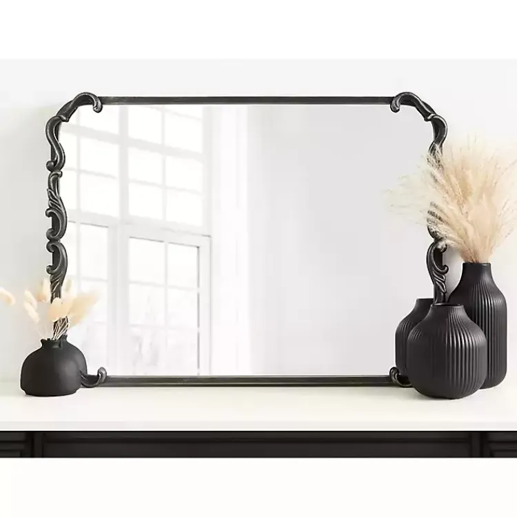 Kirklands Home Decorative Mirrors|Black Metal Ornamental Wall Mirror