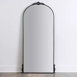 Kirklands Home Decorative Mirrors|Black Metal Ornate Arch Large Mirror