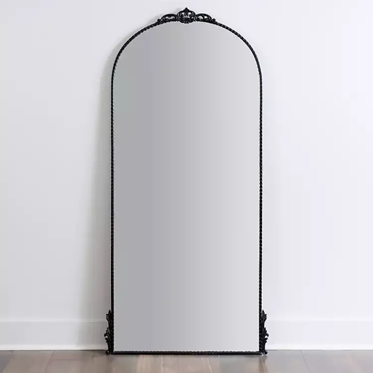 Kirklands Home Decorative Mirrors|Black Metal Ornate Arch Large Mirror