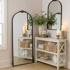 Kirklands Home Decorative Mirrors|Black Metal Ornate Arch Large Mirror