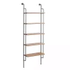Kirklands Home Shelves|Black Metal Pipe Frame Brown Wood Wall Shelf