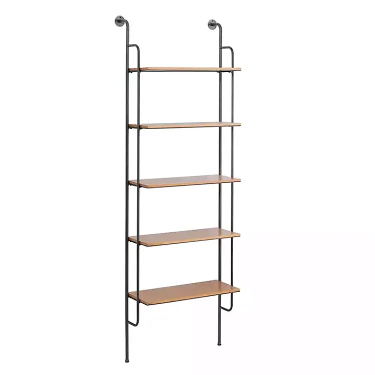 Kirklands Home Shelves|Black Metal Pipe Frame Brown Wood Wall Shelf