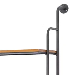 Kirklands Home Shelves|Black Metal Pipe Frame Brown Wood Wall Shelf