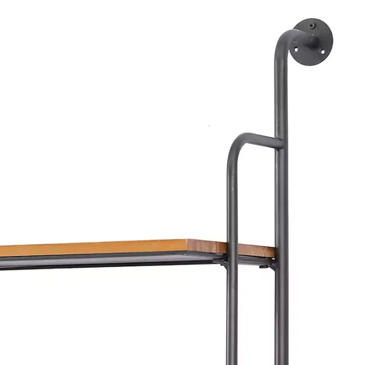Kirklands Home Shelves|Black Metal Pipe Frame Brown Wood Wall Shelf