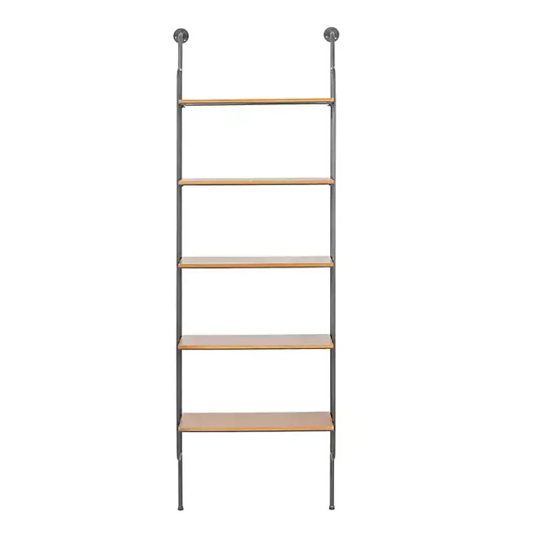 Kirklands Home Shelves|Black Metal Pipe Frame Brown Wood Wall Shelf