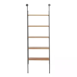 Kirklands Home Shelves|Black Metal Pipe Frame Brown Wood Wall Shelf