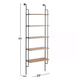 Kirklands Home Shelves|Black Metal Pipe Frame Brown Wood Wall Shelf