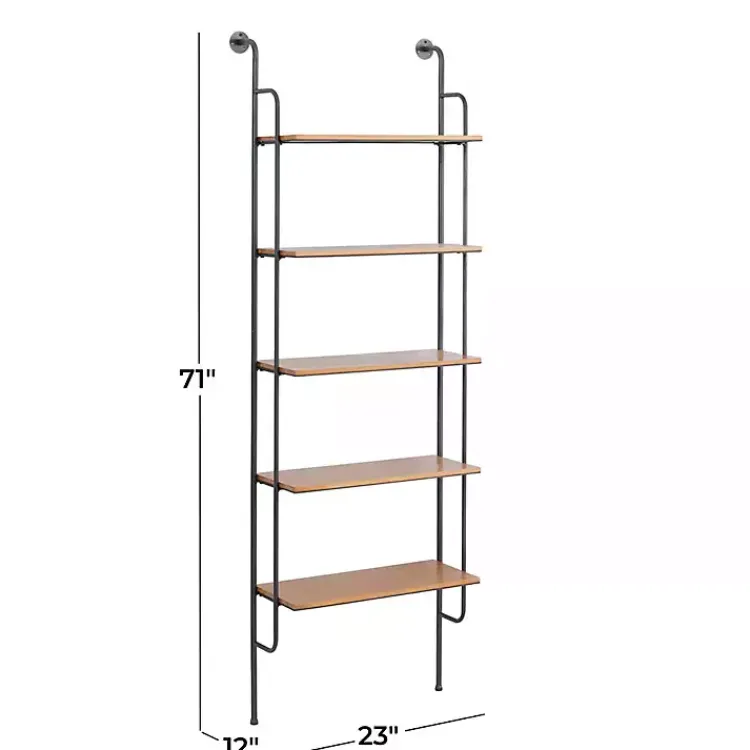 Kirklands Home Shelves|Black Metal Pipe Frame Brown Wood Wall Shelf